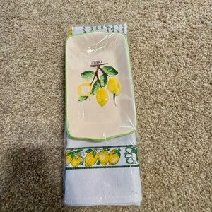 Amalfi Coast Capri Lemon Tray & Kitchen Towel Gift Set — Italian Decor — New